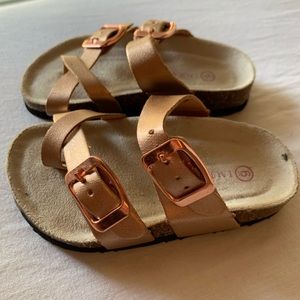 Laura Ashley rose gold Birkenstock like sandals